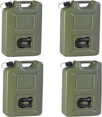 4 x Kraftstoffkanister HD-PE oliv Inhalt 20l integriertes schwarzes Auslaufrohr