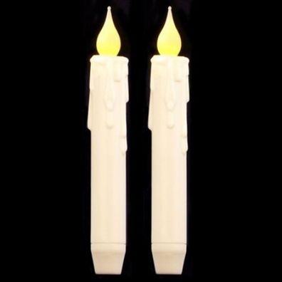 LED 2er-Set Tafelkerzen Flackerlicht mit Timer Spitzkerzen Stabkerzen Tischkerze