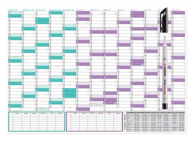Schuljahreskalender 2026/27 DIN B1 700 x 1000 mm, abwischbar matt, Folienstift