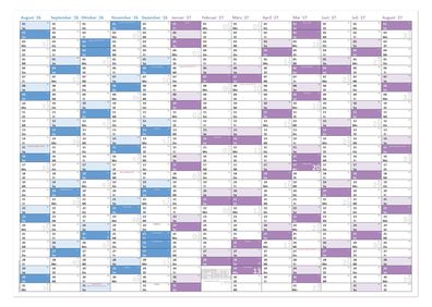 Schuljahreskalender 2026/27 DIN A1 594 x 841 mm, Wandkalender gerollt