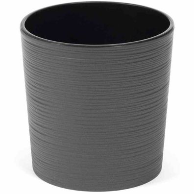 Pflanzgefäß LENS, graphit Rillenoptik, Ø 25 x 25,5 cm Kunststoffgefäß mit Einsatz