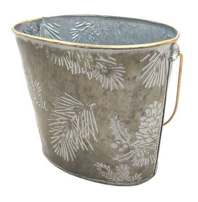 Übertopf aus Metall Winterzeit oval Blumentopf Garten Weihnachten
