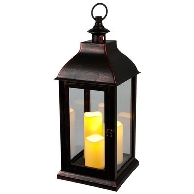 XXL Laterne Vintage Windlicht schwarz 3 LED-Kerzen Flackereffekt Dekolaterne