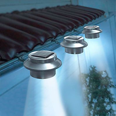 LED Dachrinnenleuchten 3er-Set aus Edelstahl Zaunleuchte Wegelicht Solarleuchten