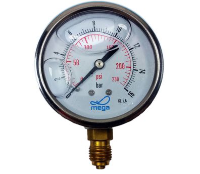 Manometer Edelstahlgehäuse Glyzerin bis 16 bar D 63 Gewinde 1/4" BSP