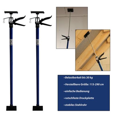 Montagestütze Deckenstütze Einhandstütze Teleskopstütze Gips 115-290cm blau 4x