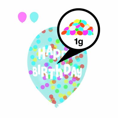 Happy Birthday - 6 Latexballons mit Konfetti-Füllung 27,5 cm