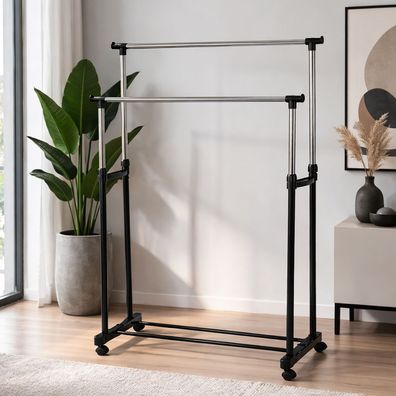 XXL Kleiderständer Gardarobenständer mit Schuhablage mit 2 Stangen 86x42x170cm