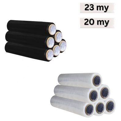 Stretchfolie Palettenfolie Verpackungsfolie 50cm 20my/23my Schwarz/Transparent