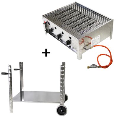 Gasbräter Gasgrill Gestell 10 kW Edelstahl 3 flammig Gasschlauch B01 + G03 + G04
