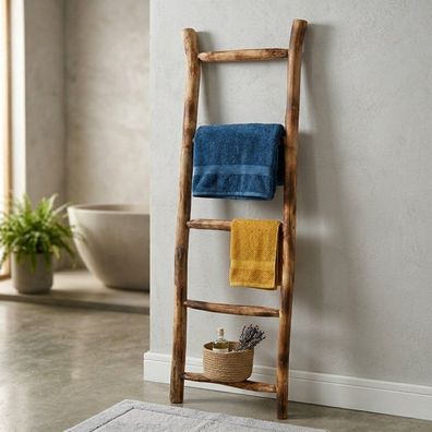 Teak Deko-Leiter geflammt KEPALA ca. H150cm Handtuchhalter Kleiderständer Regal
