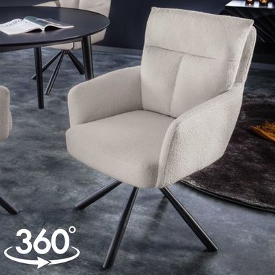 Bequemer Drehstuhl Charles mit Federkernpolsterung beige Bouclé Retro