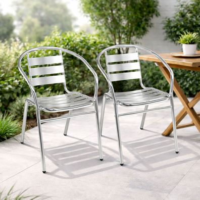 2 Stück Mojawo® stabile Aluminium Stapelstuhl Bistrostuhl Gartenstuhl stapelbar