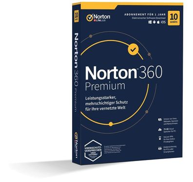 Norton 360 Premium 10 Geräte 1 Jahr, VPN, Backup, SafeCam