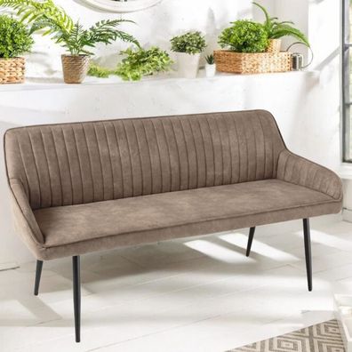 Elegante Sitzbank MILAN ca.160cm Mikrofaser taupe Armlehnen Metallbeine