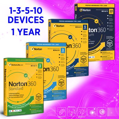 Norton 360 1-3-5-10 Geräte inkl. VPN, Backup, SafeCam, Abo