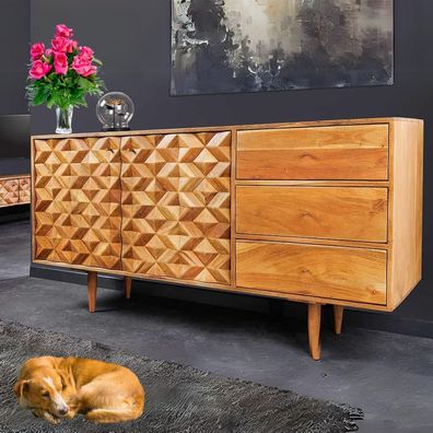 Dekoratives Sideboard Mosaico 145cm Akazie Kommode Schubladen