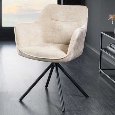 Eleganter Design-Drehstuhl Florenz champagner Samt Strukturstoff Metallgestell