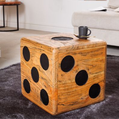 Cooler Würfel Beistelltisch DADO 40cm natural Mindi-Holz Deko-Hocker