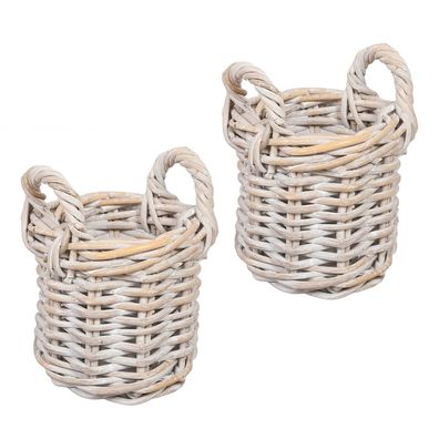 2er Set Rattankorb BAKUL rund White-Wash ca.20cm Aufbewahrungskorb Dekokorb Korb