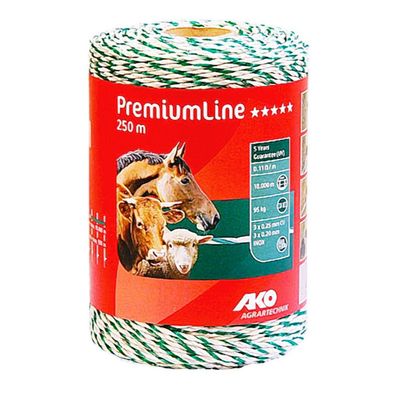 250 m PremiumLine Weidezaunlitze grün-weiss Bruchlast 95 kg