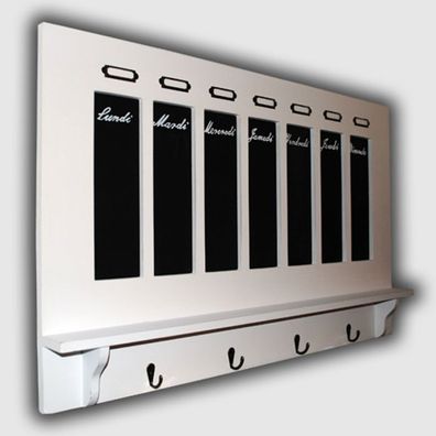 Tagesplaner mit Kreidetafel PAR JOUR Wandgarderobe Garderobe weiss Hakenleiste