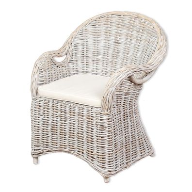 Rattan-Sessel Charlotte White-Washed mit Sitzkissen Stuhl Armlehnstuhl Rattan
