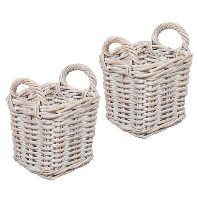 2er Set Rattankorb BAKUL eckig White-Wash ca.20cm Aufbewahrungskorb Dekokorb Korb