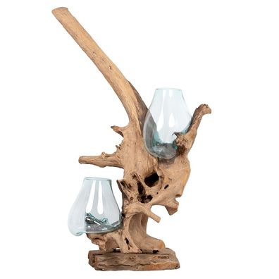 Deko-Objekt DROP-DUO ca. H150cm Teak Natural mundgeblasen Handarbeit Unikat Vase