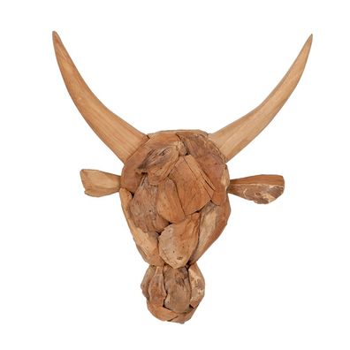 Teak Wanddeko-Schädel BULL Natural Bullenkopf Bullenschädel Büffel Stierschädel