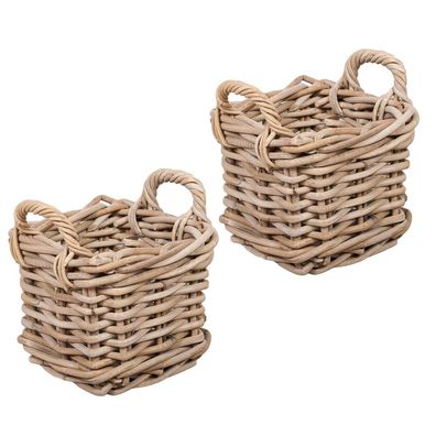 2er Set Rattankorb BAKUL eckig Grey ca.20cm Aufbewahrungskorb Dekokorb Korb