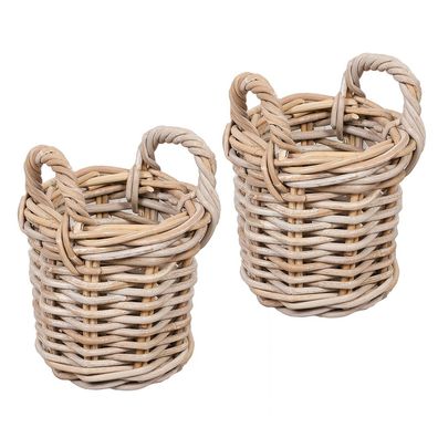 2er Set Rattankorb BAKUL rund Grey ca.20cm Aufbewahrungskorb Dekokorb Korb