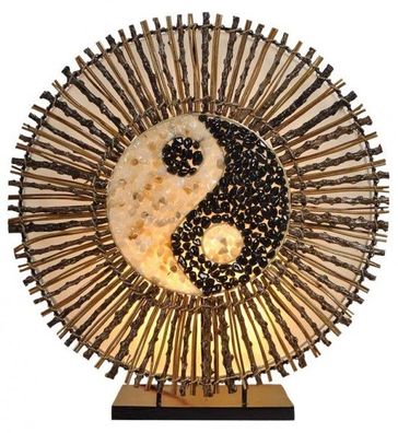 Deko-Leuchte YING YANG BATUR Lampe aus Natur-Material Stimmungsleuchte Rund