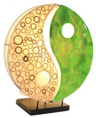 Tischlampe YING YANG, rund, Natur-Material, 30 cm, Orange oder Grün, Stimmungslampe