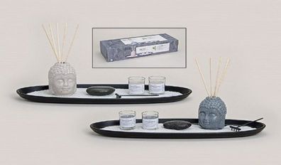 Raumduft-Set Buddha mit 12 Teilen, Zen-Garten mit Duftöl, Stäbchen und Kerzen