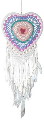 Großer Dreamcatcher Herz im Boho-Style, 32cm Ø, Traumfänger gehäckelt, bunt, Makramee