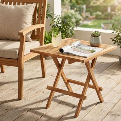 Teak Klapptisch KURSI ca. 50x50cm Natural Beistelltisch Gartentisch Tisch Massiv