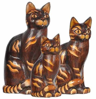 WORU Katzenset Micki 3er Set Katzenfiguren Albesia Holz braun Deko