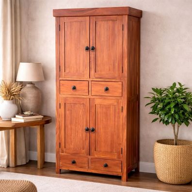 Massivholz Büffet-Schrank Impress 175cm Mahagoni Antik Natural Hochschrank Schrank