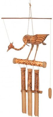 Bambus Windspiel Vogel geflammt – Holz Deko 30 cm Hoch x 25 cm Breit