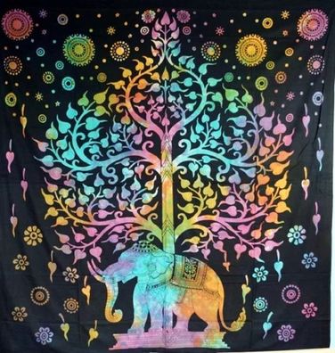 Tagesdecke, Betttuch mit Elefant und Baum des Lebens, ca. 190 cm x 140 cm
