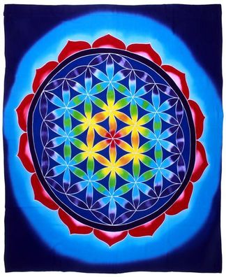 Wandtuch "Blume des Lebens", Batiktuch, 100 x 100 cm
