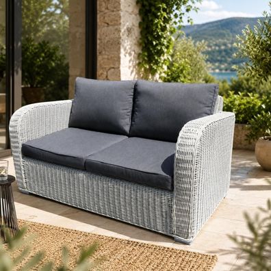 2er Lounge Sofa VITA Eierschalenweiß Polyrattan Gartenmöbel Couch Gartensofa