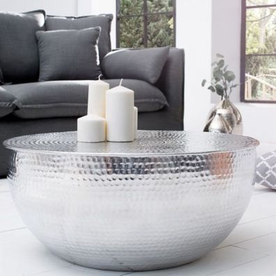 Stylischer Couchtisch Martello No.1 Aluminium ca.60cm silber Hammerschlag