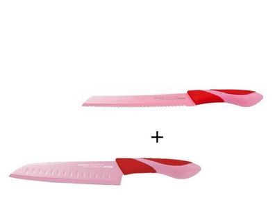 Bergner 2er Set Küchenmesser Santoku + Brotmesser Rot Nano Tech Plus Edelstahl