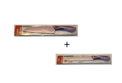 Bergner 2er Set Küchenmesser Santoku + Brotmesser Lila Nano Tech Plus Edelstahl