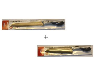 Bergner 2er Set Küchenmesser Santoku + Brotmesser Anthrazit Nano Tech Plus Edelstahl