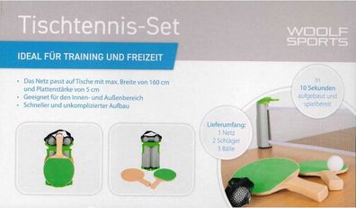 Woolf Sports Tischtennis-Set 2 Tischtennisschläger 1 Netz 3 Bälle