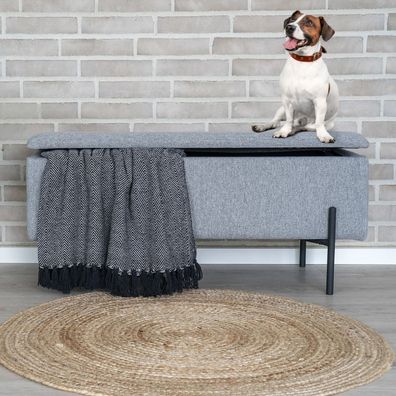 Elegante Bank NIZZA mit Stauraum 95cm Strukturstoff hellgrau Sitzbank