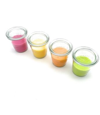 WECK-Sturzglas mit Kerze 290 ml Rundrand RR 80 1 x 4 verschieden Kerzen